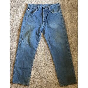 Retro Carhartt Flame Resistant Blue Work Pants 34x32 Construction 2112 Cat 2